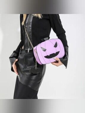 Lavender Pumpkin Crossbody Bag with Jack-O'-Lantern Face NWOT